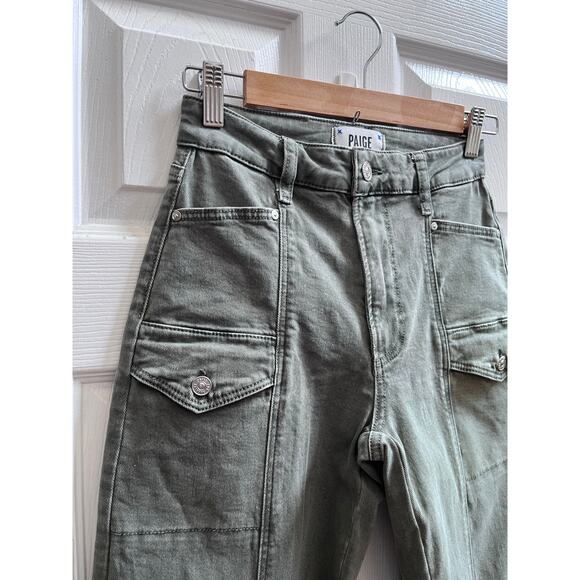 Paige Alexis Size 24 Vintage Ivy Green Cargo Jeans 27 Inch Inseam - Picture 5 of 12